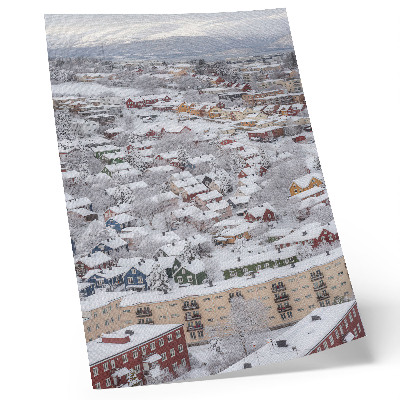 Dekorativ väggaffisch Färgglada hus vinter berg harmoni natur