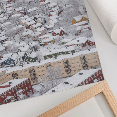Dekorativ väggaffisch Färgglada hus vinter berg harmoni natur