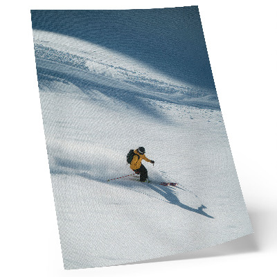 Poster Skidåkare gul jacka snö sluttning skugga