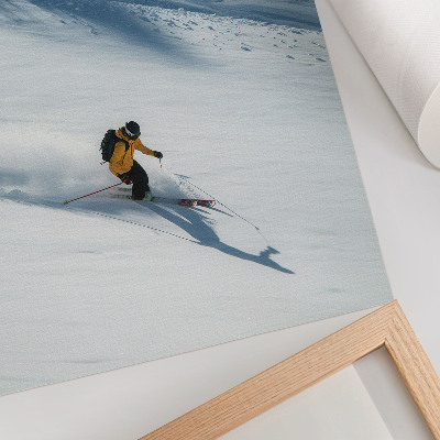 Poster Skidåkare gul jacka snö sluttning skugga