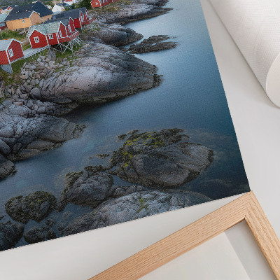 Hållbar väggposter stugor vid havet berg fred natur landskap