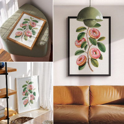 Poster Rosa knoppar gröna blad kvist humoristisk