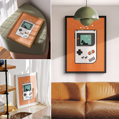 Dekorativ väggaffisch Retro konsol pixel skärm orange bakgrund