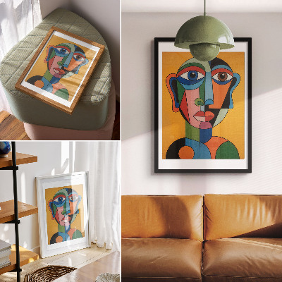 Hållbar väggposter Geometriskt porträtt i livfulla färger i modern stil