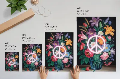 Dekorativ väggaffisch med motiv av en färgglad blombukett som symboliserar fred