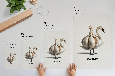 Hållbar väggposter Svan kombinerad med vitlökssurrealism