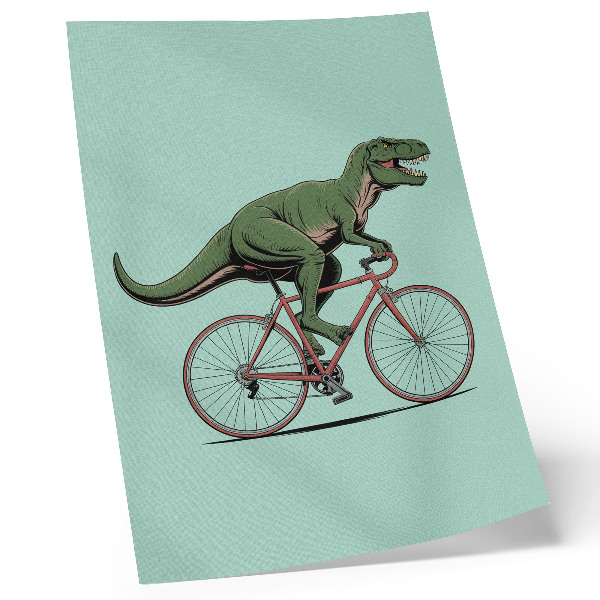 Poster Grön dinosaurie på en cykel mot en turkos bakgrund