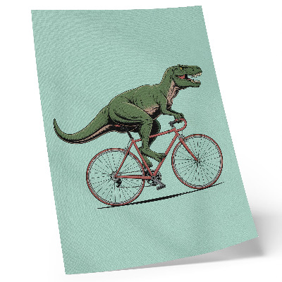 Poster Grön dinosaurie på en cykel mot en turkos bakgrund