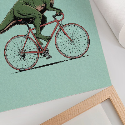 Poster Grön dinosaurie på en cykel mot en turkos bakgrund