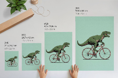 Poster Grön dinosaurie på en cykel mot en turkos bakgrund