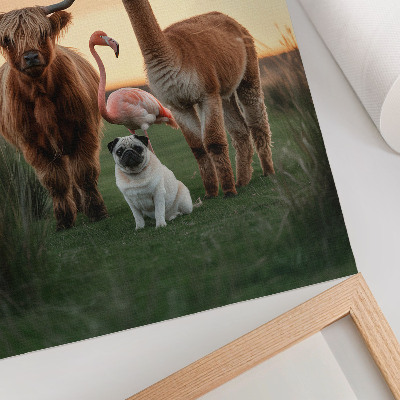 Poster Djur mot bakgrund av en solnedgång, naturens harmoni