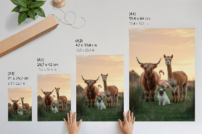 Poster Djur mot bakgrund av en solnedgång, naturens harmoni