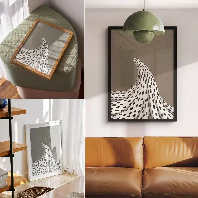 Dekorativ väggaffisch med minimalistiskt mönster av svarta prickar på beige bakgrund