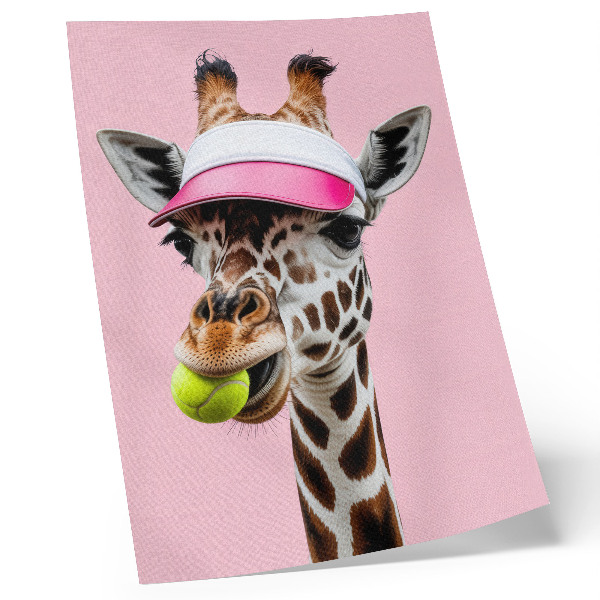 Affisch Rolig giraff i en mössa med en tennisboll