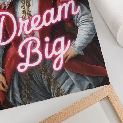 Hållbar väggposter historiskt porträtt med neoninskription i kontrast mot en modern stil