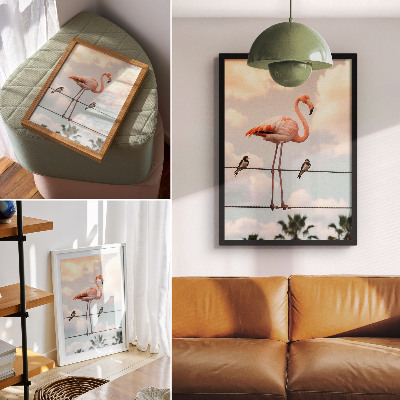 Dekorativ väggaffisch Flamingo himmel moln svalor naturligt