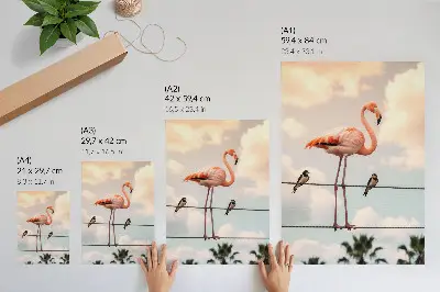 Väggaffisch med motiv av flamingo himmel med moln och svalor
