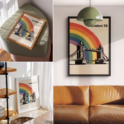 Poster Ikonisk bro svart siluett och regnbåge