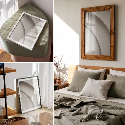 Hållbar väggposter minimalistisk komposition med vita kurvor