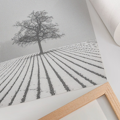Poster Träd i snön vinterlandskap minimalism