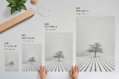 Poster Träd i snön vinterlandskap minimalism