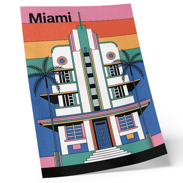 Dekorativ väggaffisch Art déco tropiska färger palmer energi Miami