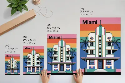 Väggaffisch i art déco-stil med tropiska palmer i energifyllda Miami-färger