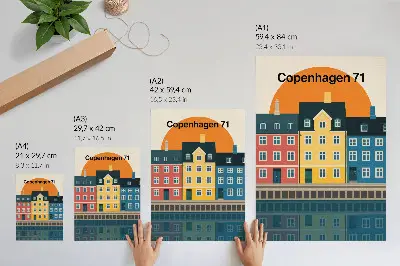 Väggaffisch färgglada hus vid vattnet i minimalistisk stil