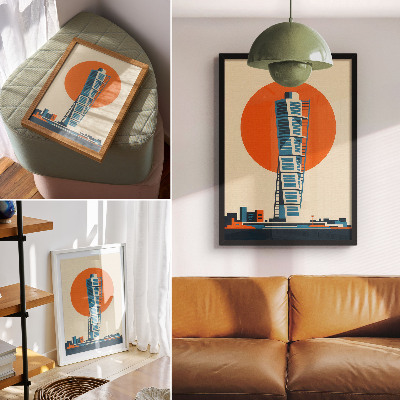 Poster Orange sol moderna skyskrapa geometriska former