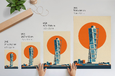 Poster Orange sol moderna skyskrapa geometriska former