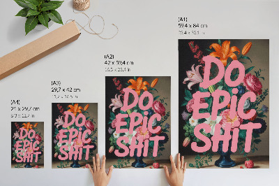 Hållbar väggposter Färgglada blommor rosa bokstäver livfull kontrast