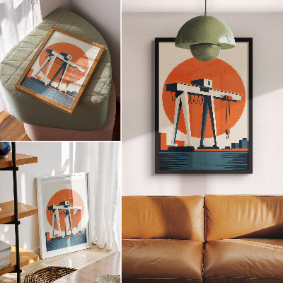Hållbar väggposter Retro kran orange industriell cirkel
