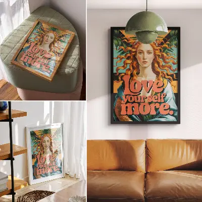 Poster kvinna med kontrasterande bokstäver