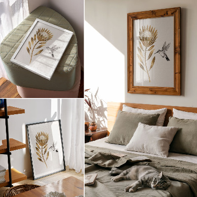 Hållbar väggposter Ett kolibri- och blommotiv i modern ton