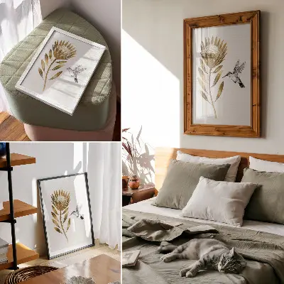 Hållbar väggposter med kolibri- och blommotiv i modern stil