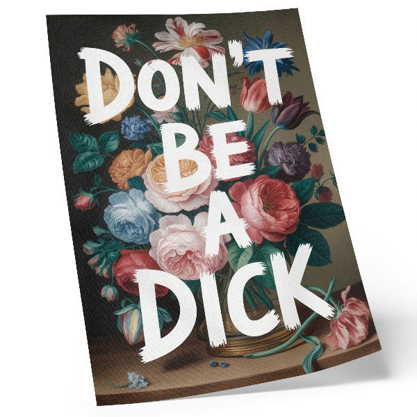 Dekorativ väggaffisch Färgglada blommor med vit text kontrasterar effektivt