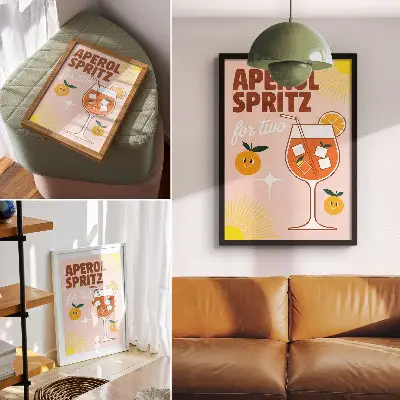 Hållbar väggposter med orange och gula bokstäver formade som ett leende