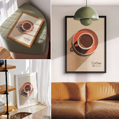 Dekorativ väggaffisch Kaffekopp varma färger minimalistisk