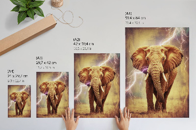 Hållbar väggposter Elefant med dynamiskt blixtlandskap