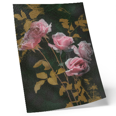 Poster Rosa rosor gröna blad guld accenter elegans