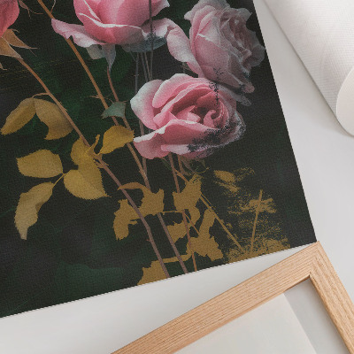 Poster Rosa rosor gröna blad guld accenter elegans