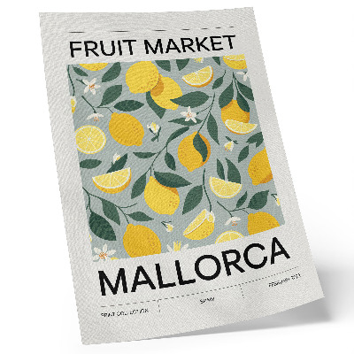 Hållbar väggposter Citrongröna blad blå bakgrund utan prickar