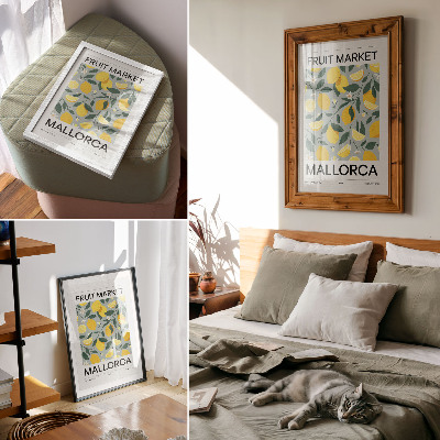 Hållbar väggposter Citrongröna blad blå bakgrund utan prickar