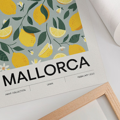Hållbar väggposter Citrongröna blad blå bakgrund utan prickar