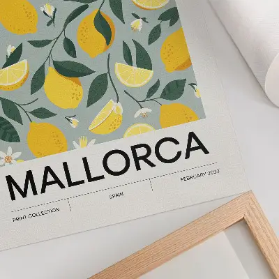 Hållbar väggposter citrongröna blad på blå bakgrund utan prickar