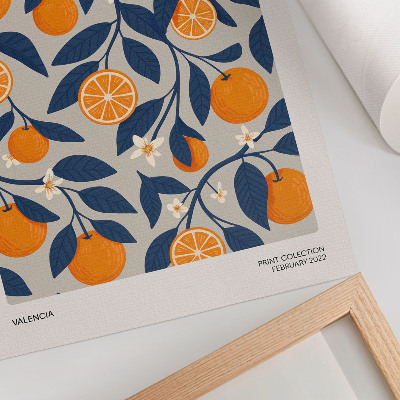Dekorativ väggaffisch Orange grå bakgrund mörka löv modern stil