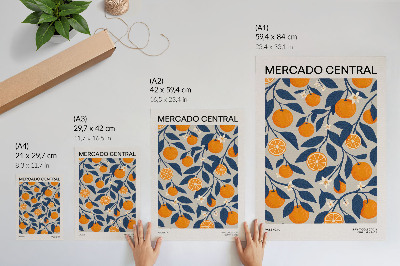 Dekorativ väggaffisch Orange grå bakgrund mörka löv modern stil
