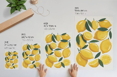 Poster Gyllene citroner gröna blad ljus bakgrund ingen rörelse