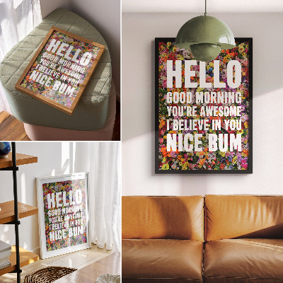Hållbar väggposter Färgglada blommor med vit text modern typografi