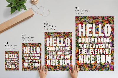 Hållbar väggposter Färgglada blommor med vit text modern typografi